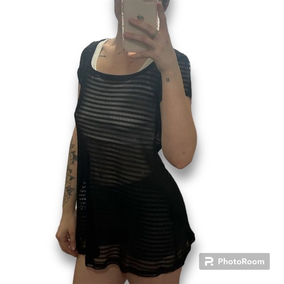 Black Mesh Swim Suit Cover Up - Picture 2 of 6